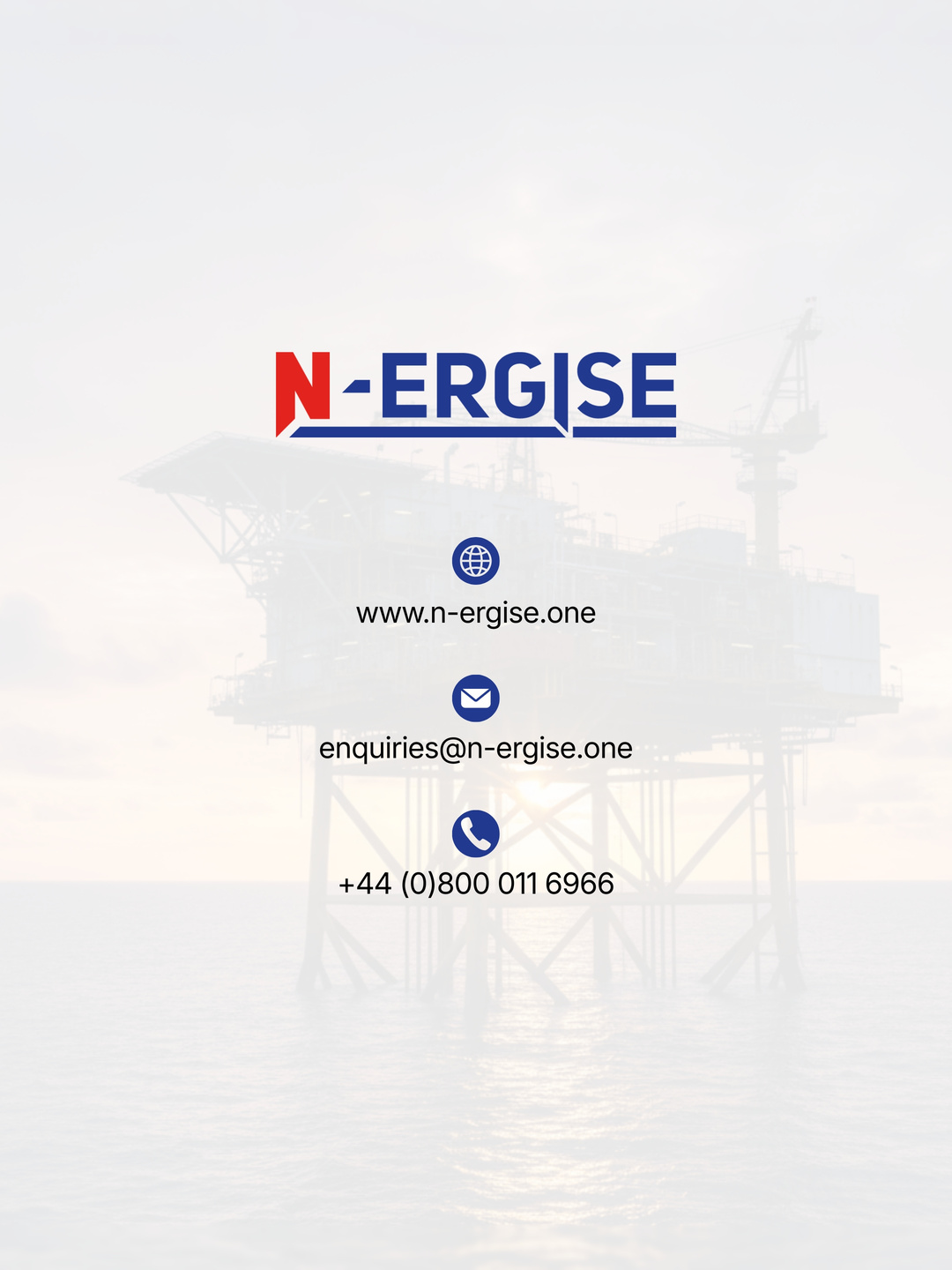 N-ERGISE contact card: www.n-ergise.one, enquiries@n-ergise.one, +44 (0)800 011 6966